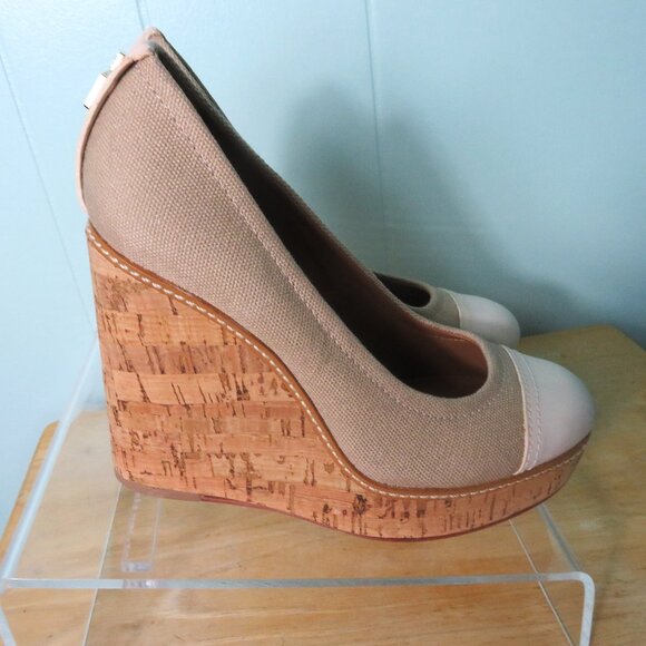 Tory Burch Shoes - Tory Burch Shoes Wedge Heel Pumps Tan & Beige Leather & Cork Size 7 1/2 M